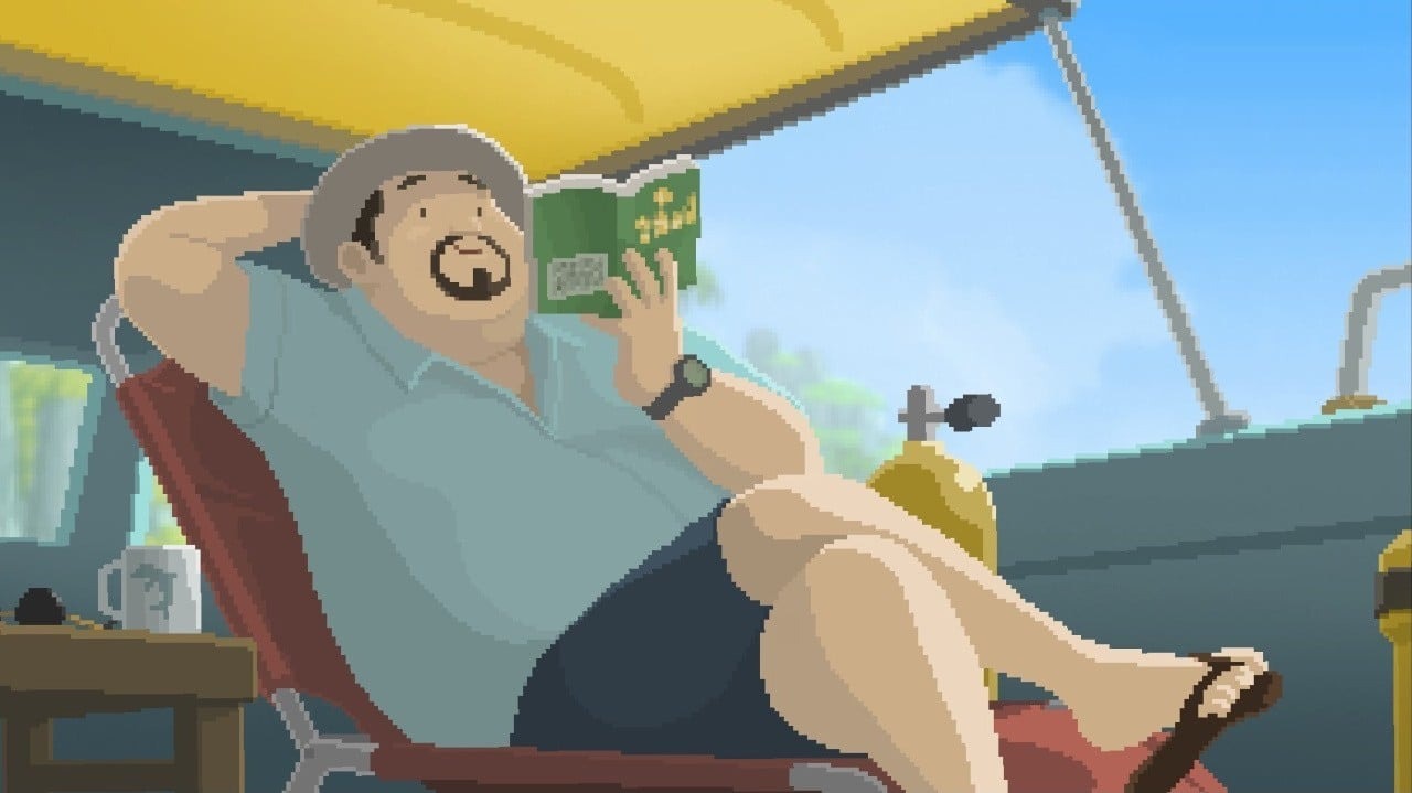 Dave, el buceador protagonista, rodeado de peces en el fondo marino.