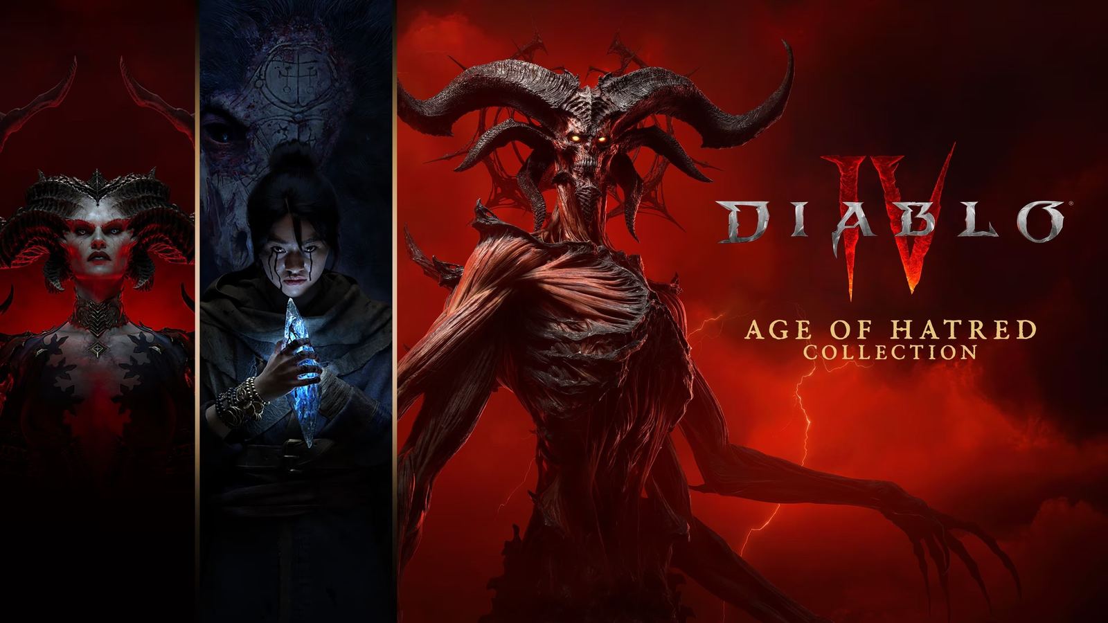 Arte oficial de 'Diablo IV: Age of Hatred Collection' con Lilith y un demonio de cuernos